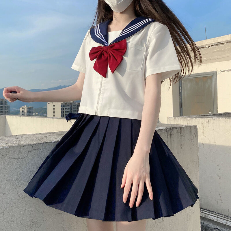 Japanese Style S-2XL Students Girls School Uniforms Girls Navy Costume Women Sexy Navy JK Suit Sailor Blouse Pleated Skirt Set