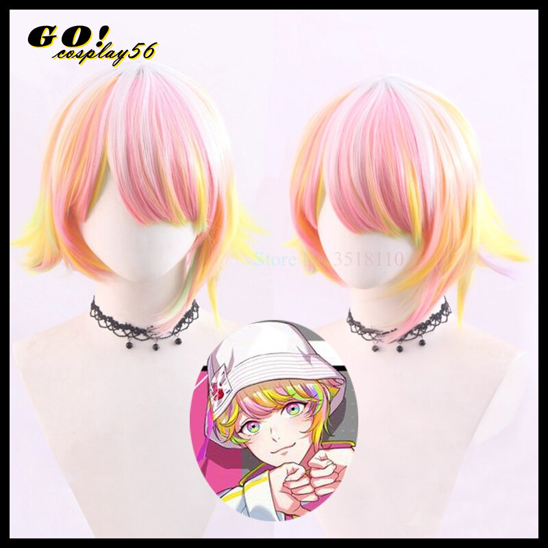 KANTARO Cosplay Wig Ponytail Hair Mixed Layed Colors Pink Yellow Green Game Live VISTY Idols Halloween Synthetic Hair