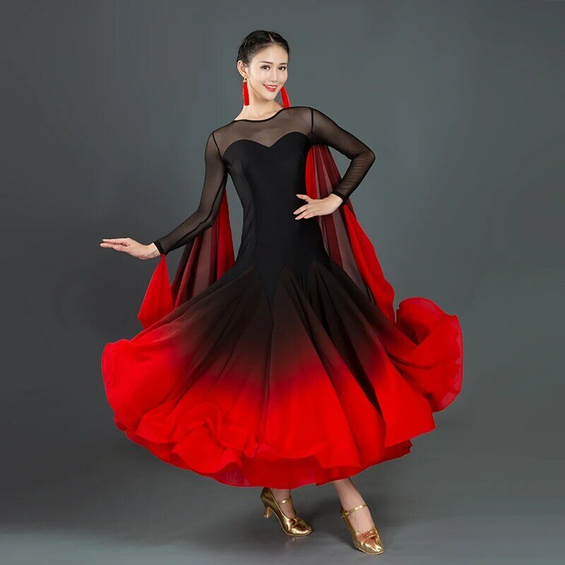 New Sexy Modern Dance Dress National Standard Women Ballroom Dance Dresses Top Grade Red Waltz Performance Costumes