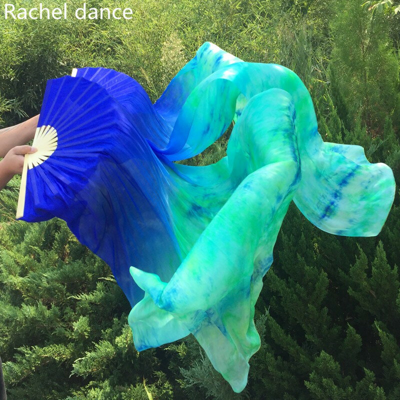 Arrival Tie-dyed Belly Dance Fan Veils for Women/Girls 180cm long 100% real Natural silk Fans for Dancing free shipping A pair