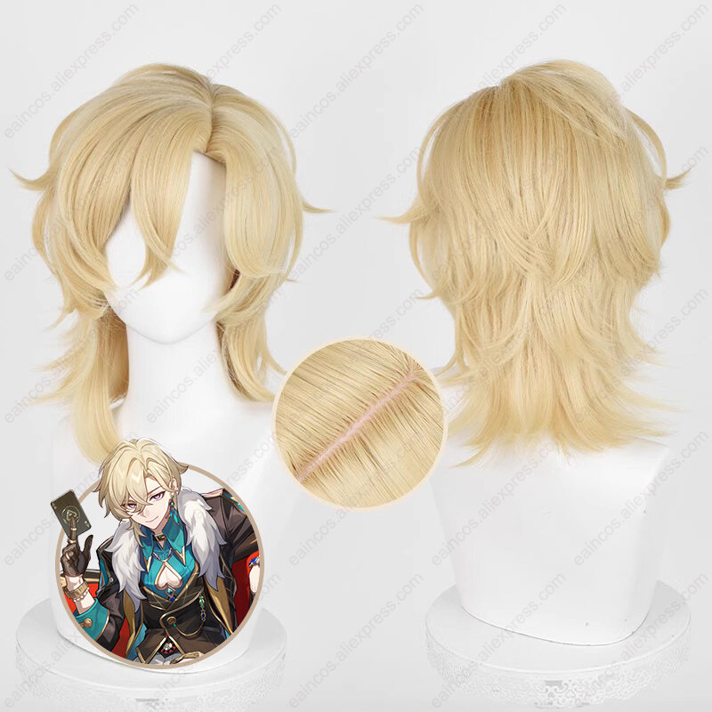 HSR Aventurine Cosplay Wig 40cm Long Light Gold Hair Heat Resistant Synthetic Wigs Anime Wigs