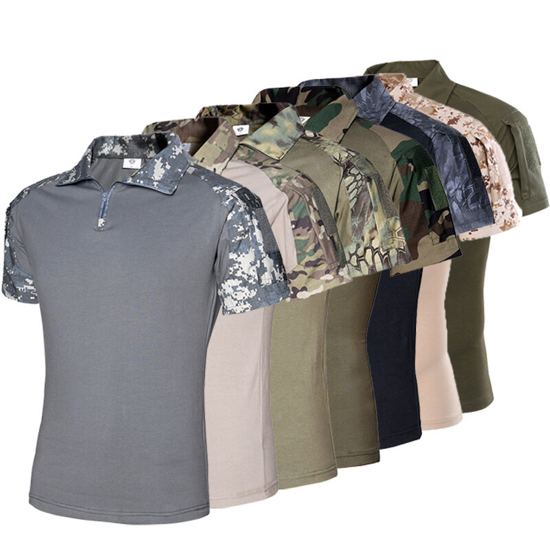 Men's Outdoor Tactical Military T-shirt Breathable US T Shirts Army Combat Shirts Camo Hunt Shirts for Men Camping Hiking Tees