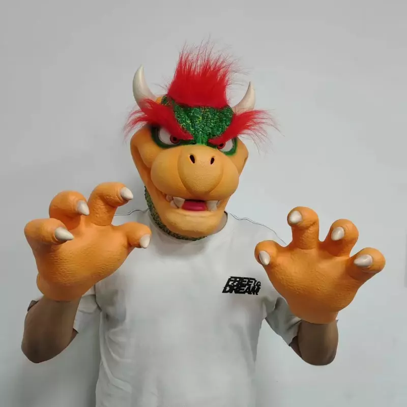 Bowser Cosplay Props Latex Face Mask Anime Halloween Party Role Play Masks Gloves Props for Adult Costumes Accessories Gifts