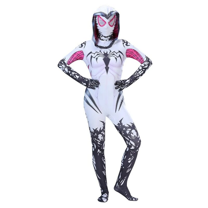 Spidergirls Gwen Stacy Spandex Jumpsuits Boy Girl Zentai Costume For Halloween Cosplay Female Spider Suit For Kids Costumes
