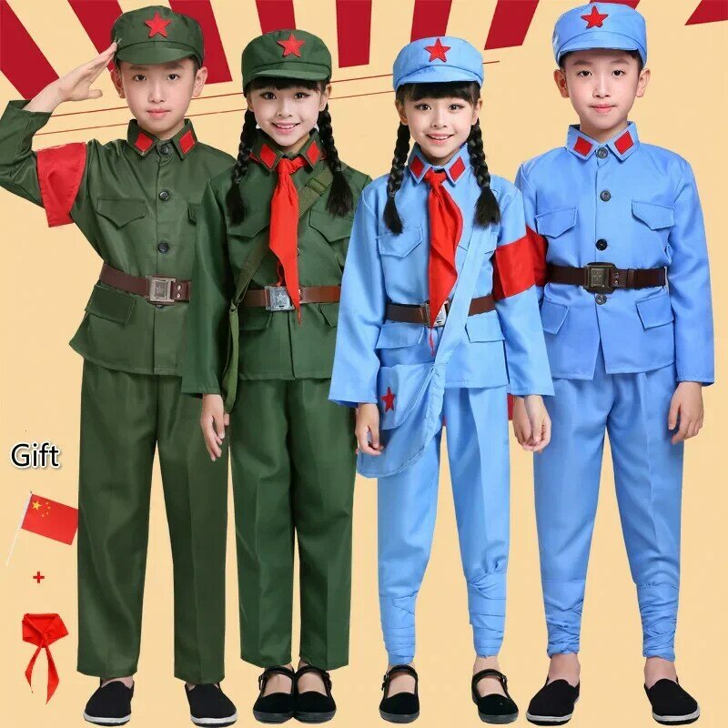 Children's Eighth Route Army Clothes Adult Red Stage Performances Girls New Fourth Army Uniform Chorus Clothing Cosplay