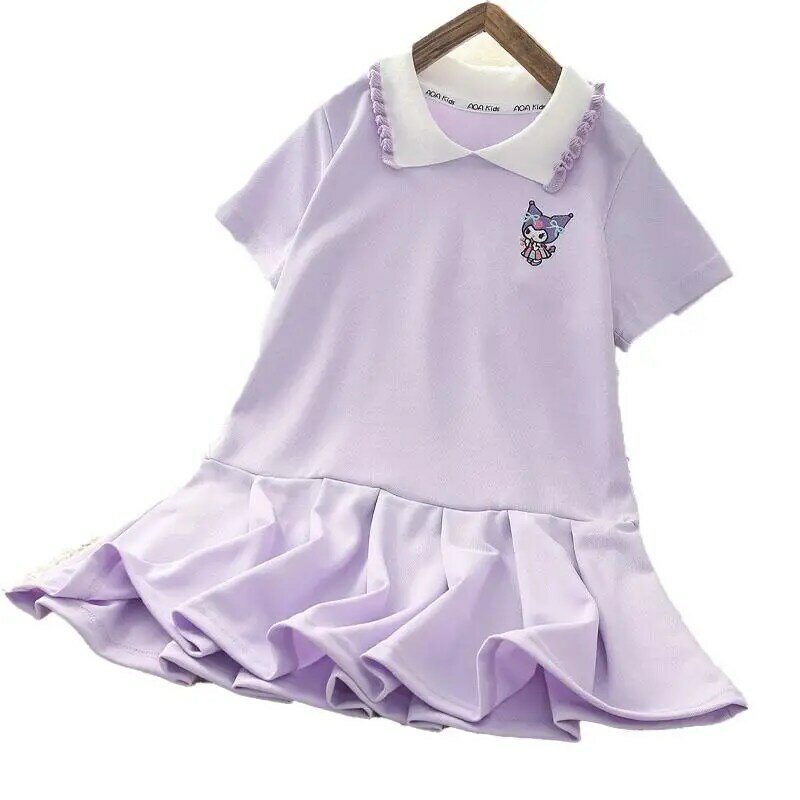 Anime Sanrios Girl Dress Kawaii moja melodia Kuromi dzieci z krótkim rękawem spódniczki księżniczki urocza plisowana spódnica Preppy letnie ubrania dla dzieci