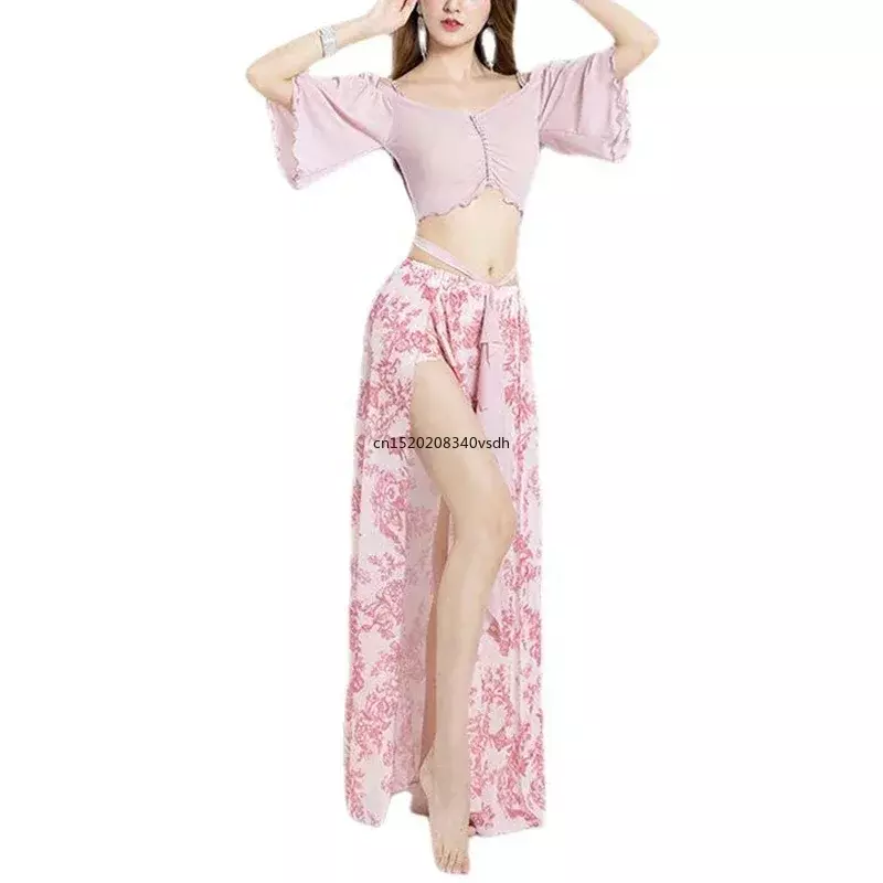 Women's Belly Dance Oriental Top Split Skirt Set Adult Elegant Practice Clothing Set Belly Dance Stage Performance Clothing