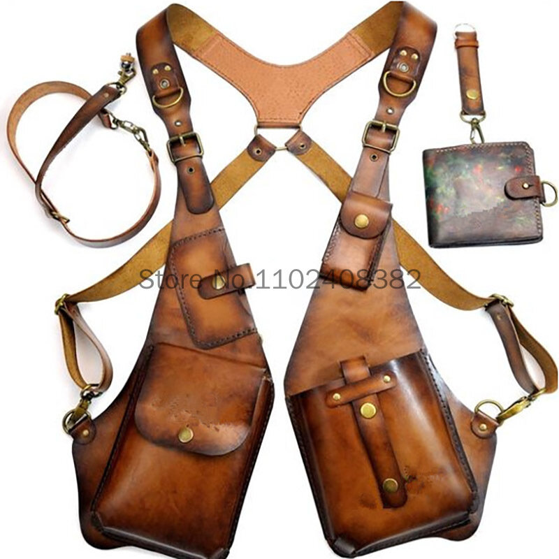 Medieval Leather Harness Holster Bag Hidden Anti-theft Wallet Motorcycle Style Phone Pouch Viking Cosplay Festival Bag Men Women