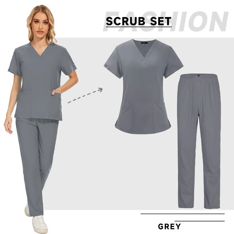 Scrubs Medical Uniforms Women Nurse Uniform Thin Breathable Medical Scrub Tops Elastic Scrubs Pants Doctor Workwear Spa Overalls