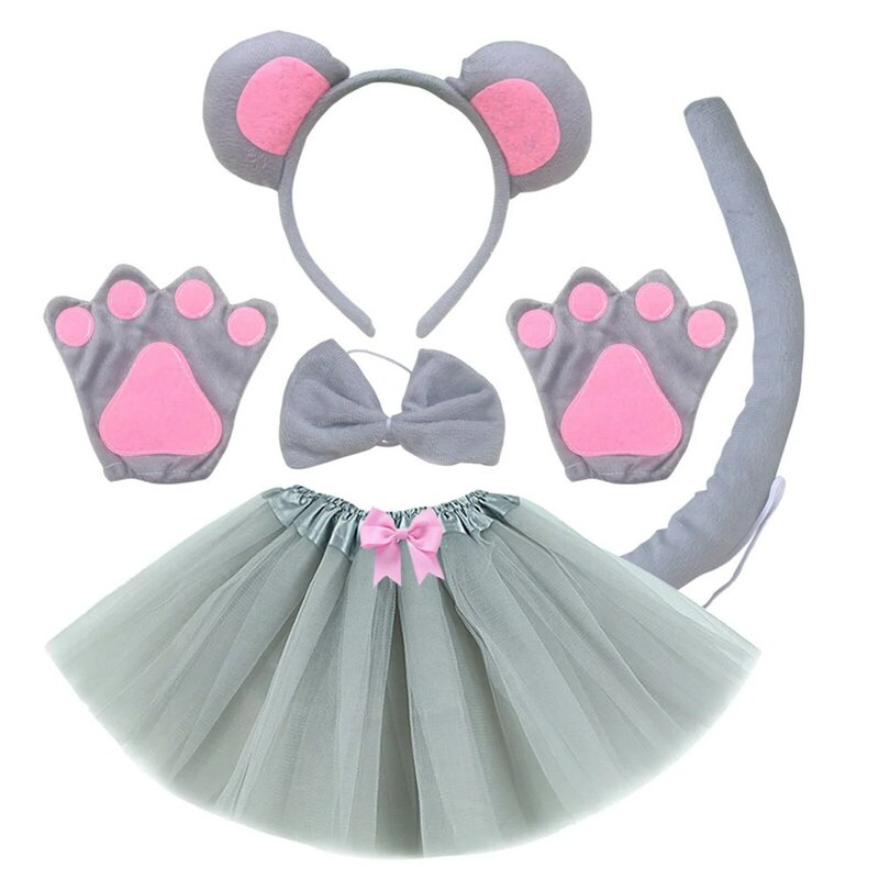 Kid Mouse Costume Set Animal Ears Tail Bow Tie Tutu Skirt Fancy Kids Adult Props Cosplay Halloween Party Gift Carnival Birthday