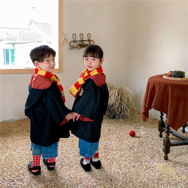 Wizard School Costume Baby Kids Teens Magical Robe Magic College Styles Cloak Witch Hooded Cape with Scarf and Sweater Outfit