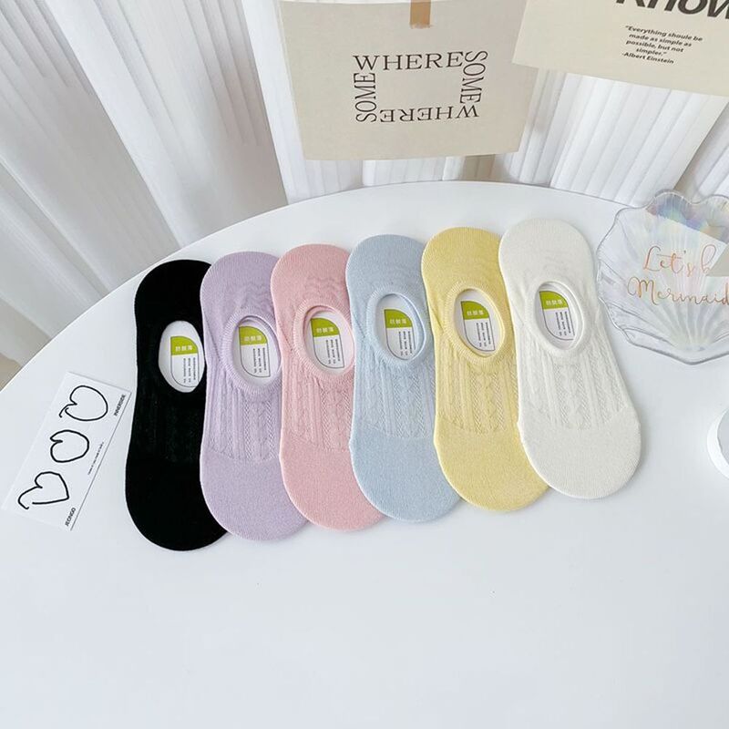 Summer Solid Color Cotton Boat Socks Women Socks Slippers Hollow Mesh Invisible Socks Absorb Sweat Shallow Mouth Socks