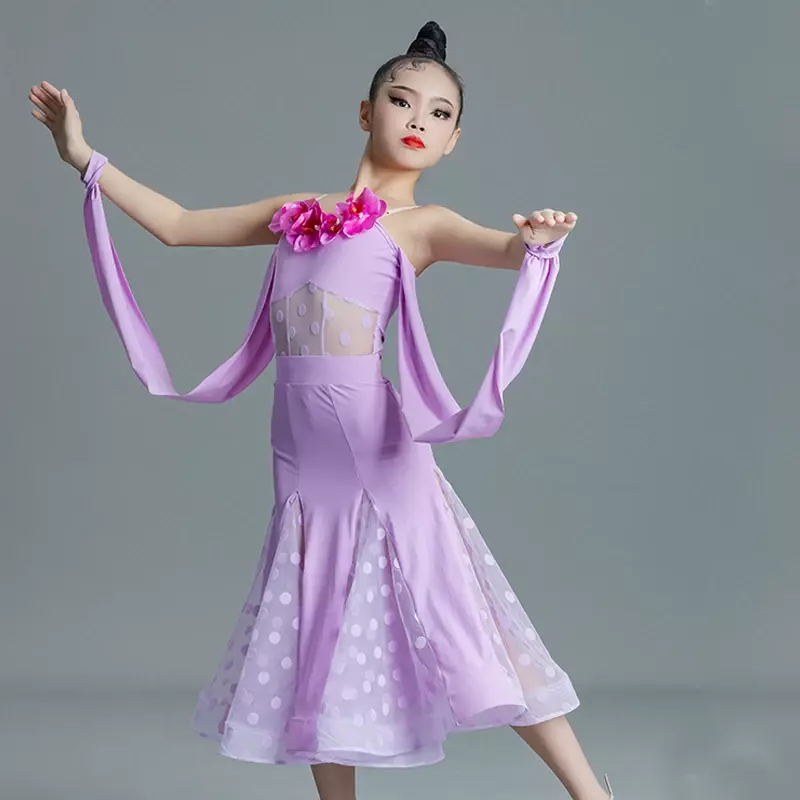 Dziewczęca sukienka do tańca latynoskiego Kostium na konkurs tańca towarzyskiego dla dzieci Letnia odzież do tańca dla dzieci