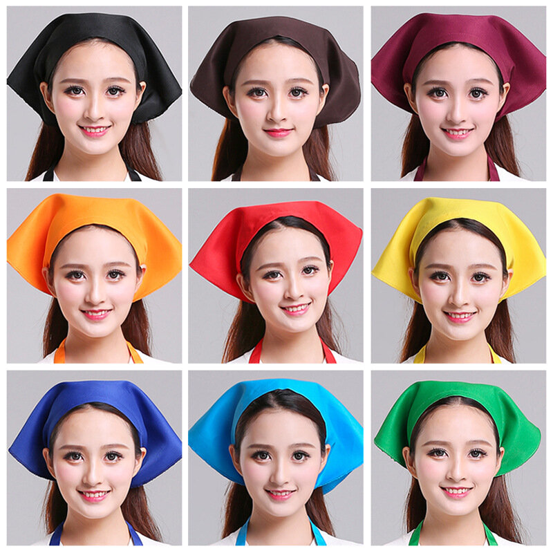 New Japanese Simple Catering Chef Work Hat Women's Solid Color Breathable Sushi Restaurant Waiter Triangle Headscarf Unisex