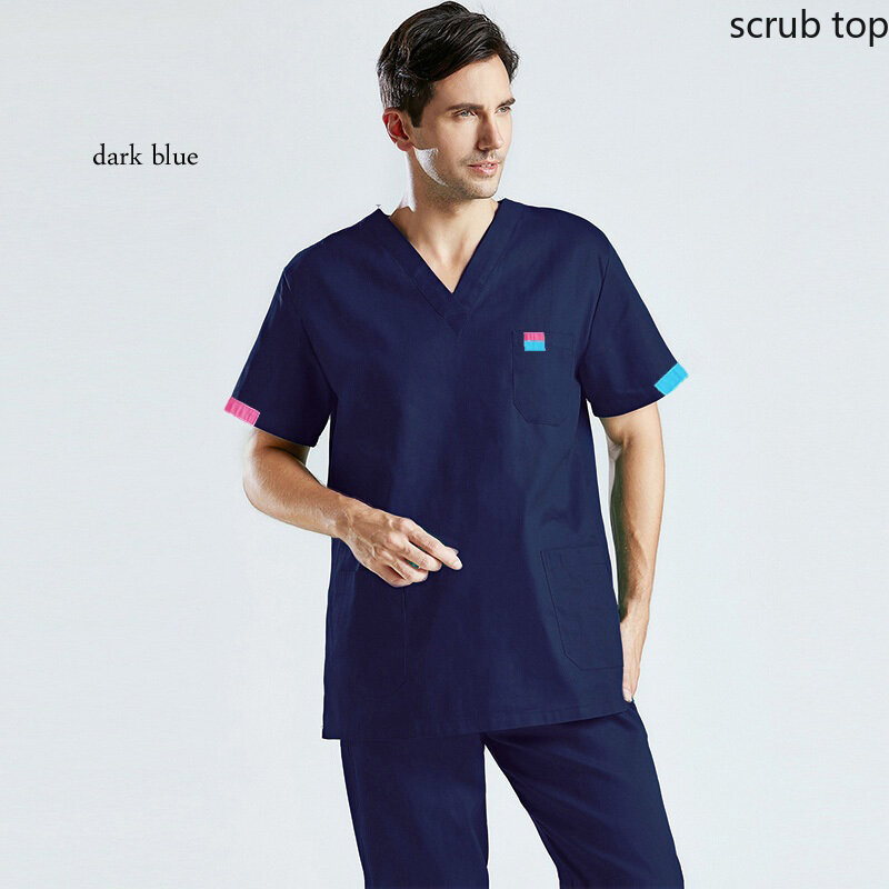 Plug Size Medical Uniforms Men Scrub Top Cotton Short Sleeve Nursing Clothes Doctor Workwear Veterinary Overalls Hospital Scrubs